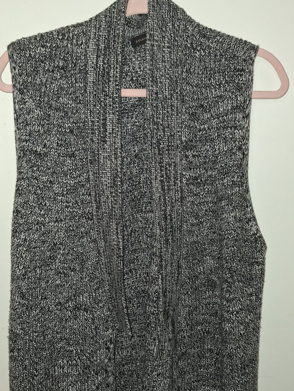 Banana Republic Black & White Marled Sleeveless Knit Cardigan